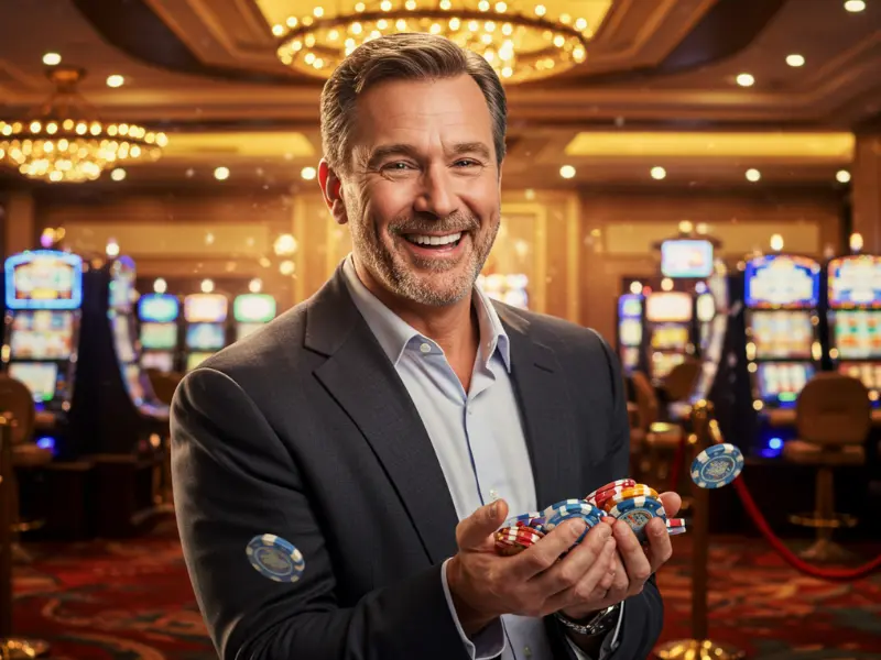 Focused man holding playing cards during a mobile online casino game