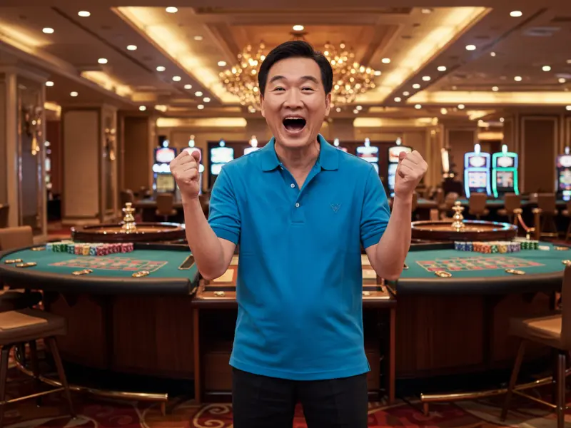 Excited man celebrating a slots jackpot win at CCZZ online casino