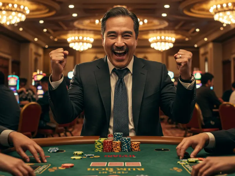 Man smiling after winning a poker game at CCZZ online casino