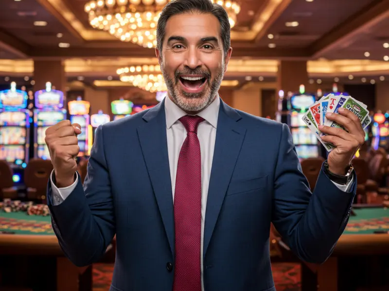 Happy man celebrating a winning moment at PHPlus Casino