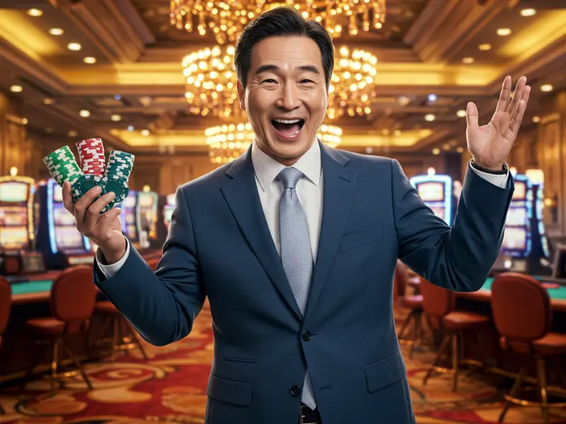 Man holding poker chips after claiming a slots welcome bonus