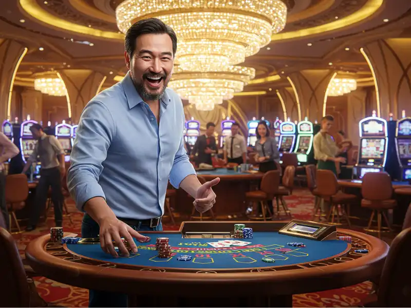 Happy man playing casino games on Glife