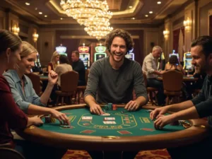 Happy people playing poker on Glife platform