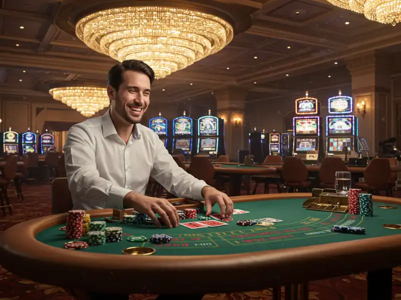 Happy men inside a casino learning how to play Pusoy
