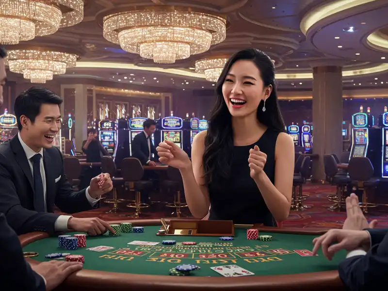Happy woman playing a card game at Noble Casino