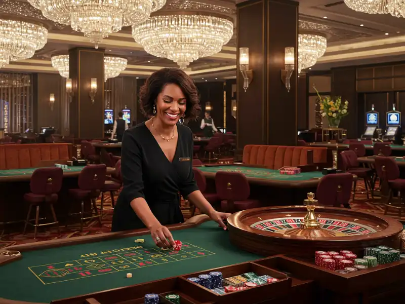 Happy woman enjoying her time inside Noble Casino