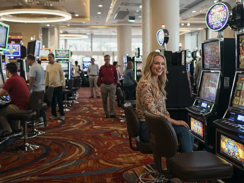 A joyful woman engaged in an online card game at Noble Casino, representing the excitement and fun of virtual gaming.