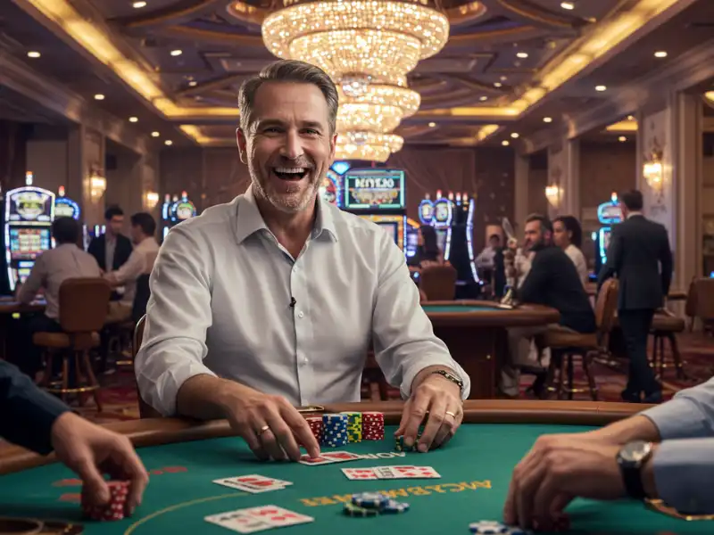 Happy man inside Super 88 casino enjoying the atmosphere