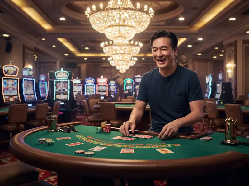 Happy man winning at slot machine in Super 88