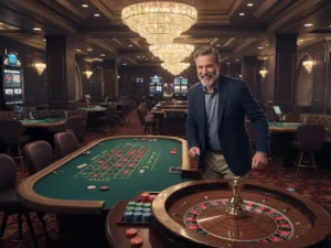 Happy man enjoying poker game at Super 88 casino